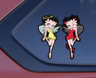 Decal of the character Betty Boop as a good angel and winking bad devil